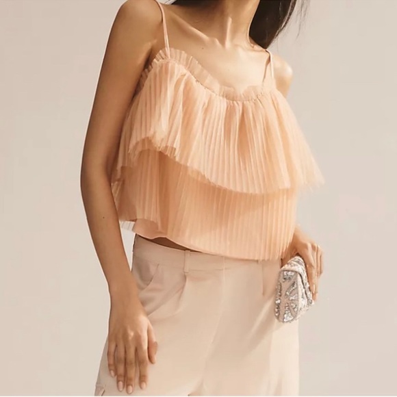 Pleated Tulle Tank In Pink Anthropology - Picture 2 of 2